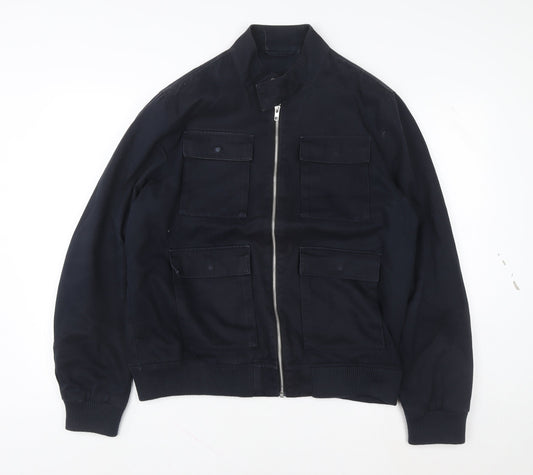 ASOS Mens Blue Cotton Bomber Jacket Size L 40in Full Zip Casual