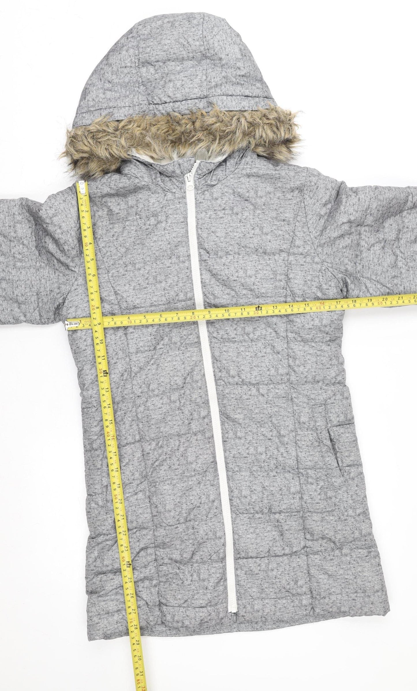 Gap Kids Grey Hooded Long Puffer Coat Teen Girls Size 14 Winter Jacket