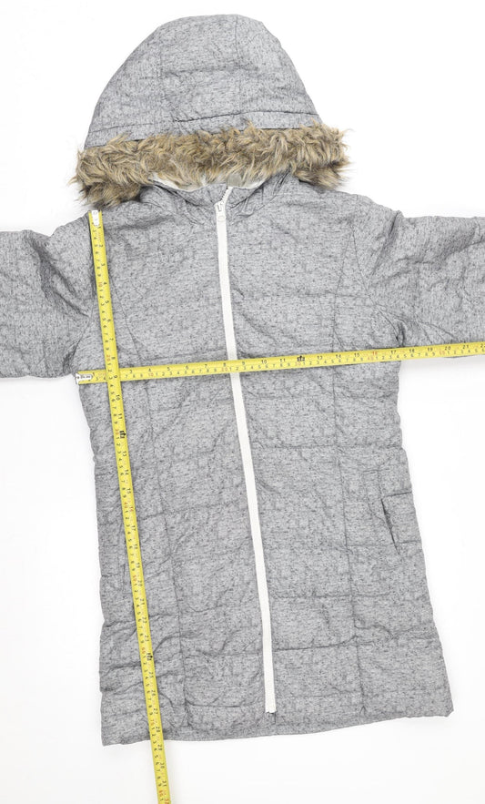 Gap Kids Grey Hooded Long Puffer Coat Teen Girls Size 14 Winter Jacket