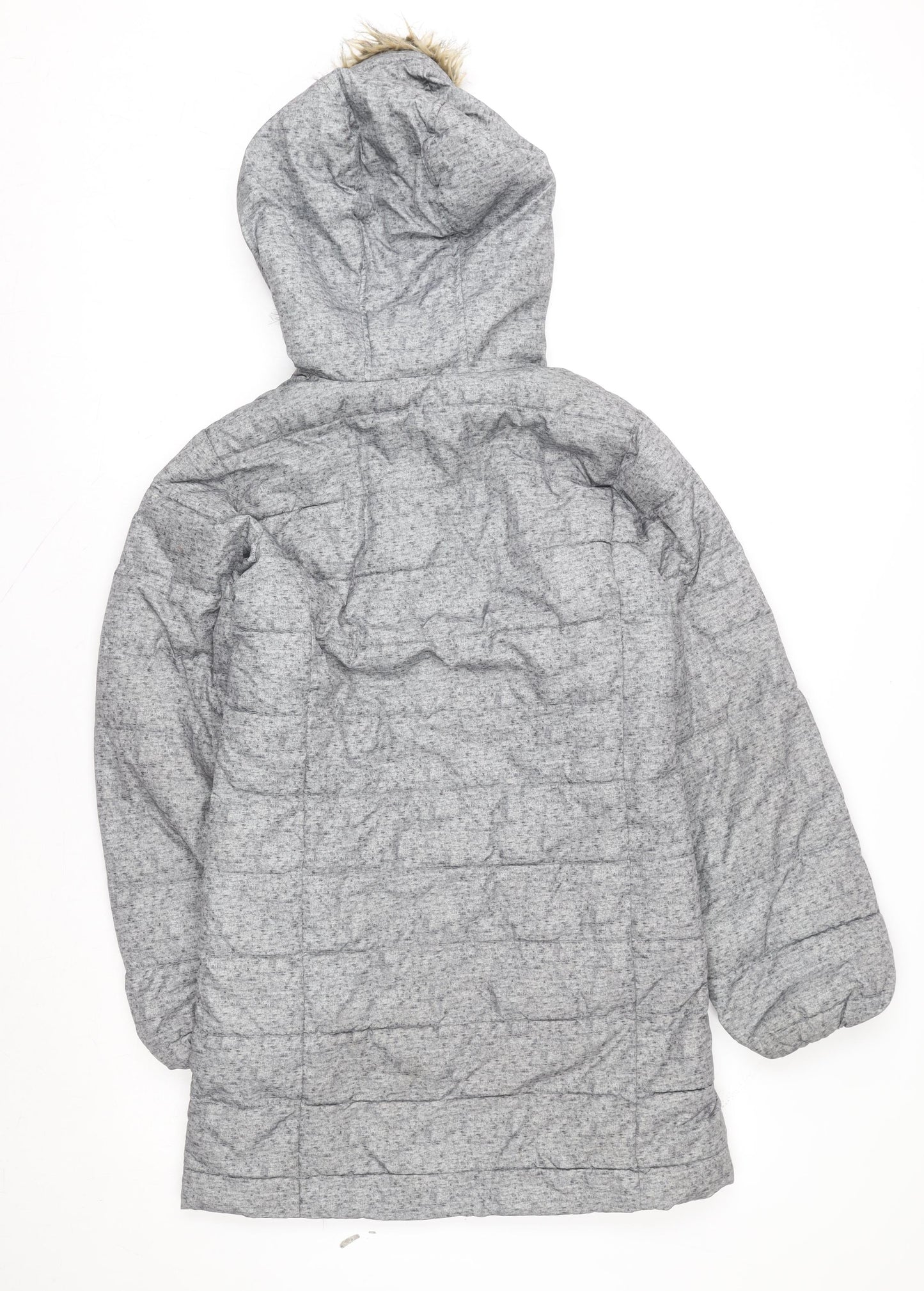 Gap Kids Grey Hooded Long Puffer Coat Teen Girls Size 14 Winter Jacket