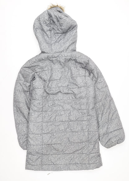 Gap Kids Grey Hooded Long Puffer Coat Teen Girls Size 14 Winter Jacket