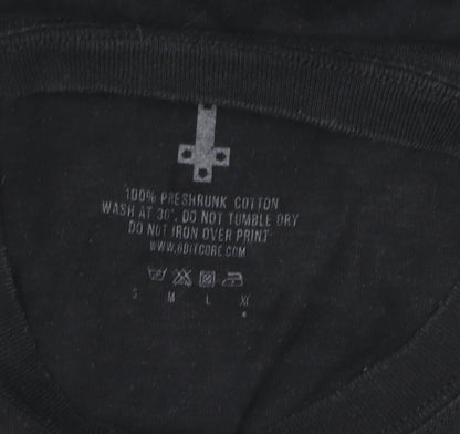 8bitcore Men's Black Graphic Gothic Anime Cotton T-Shirt Size L