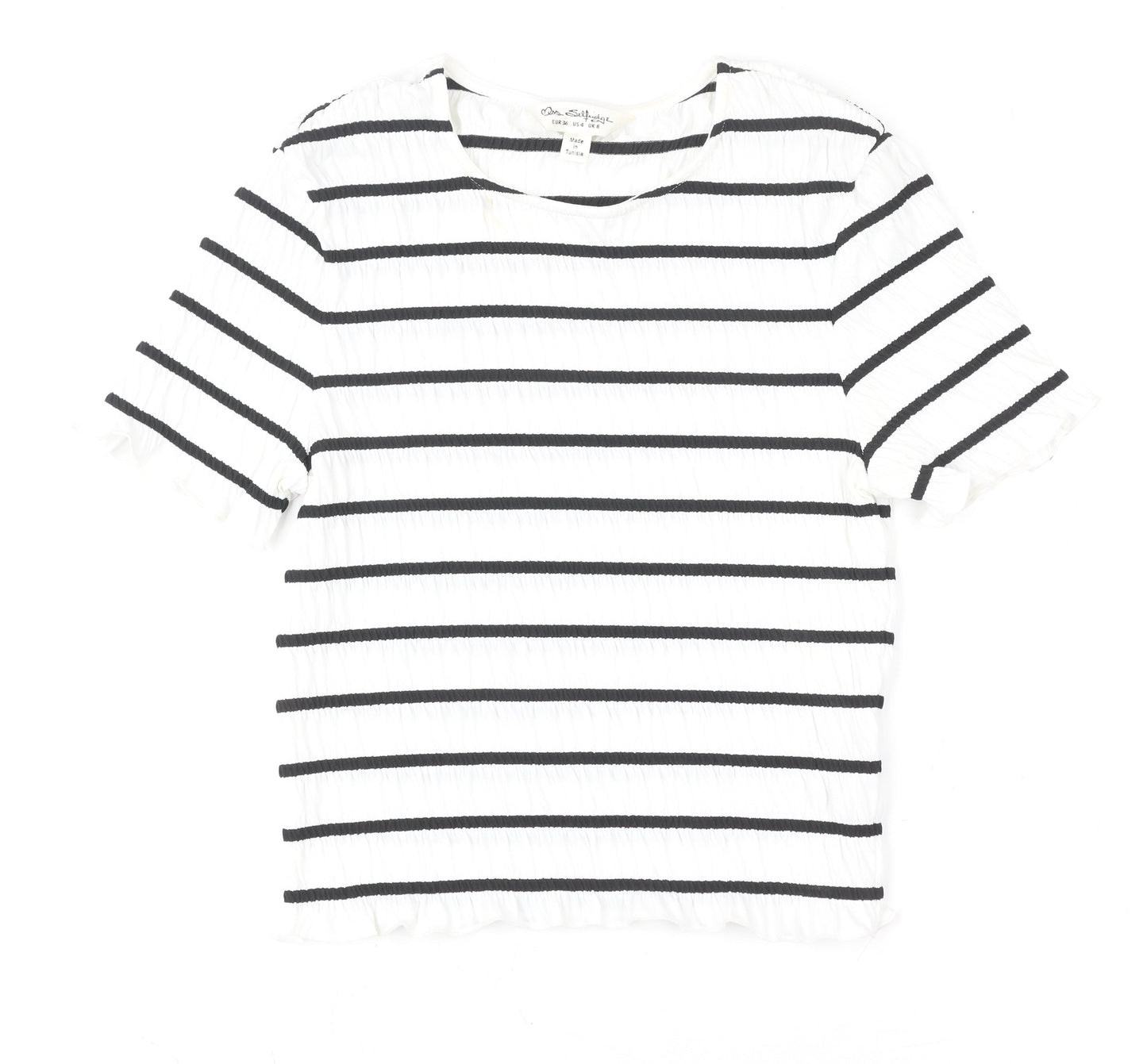 Miss Selfridge Women White Black Striped Short Sleeve T-Shirt UK 8