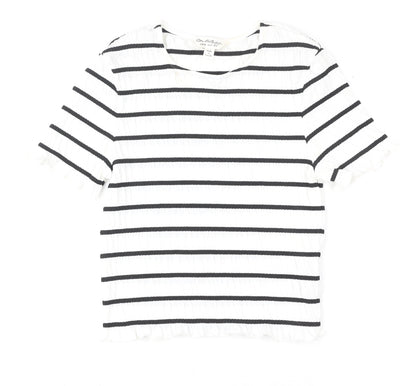 Miss Selfridge Women White Black Striped Short Sleeve T-Shirt UK 8