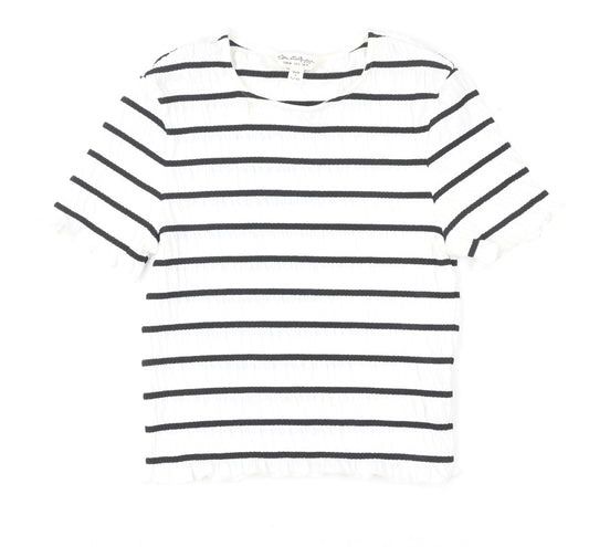 Miss Selfridge Women White Black Striped Short Sleeve T-Shirt UK 8