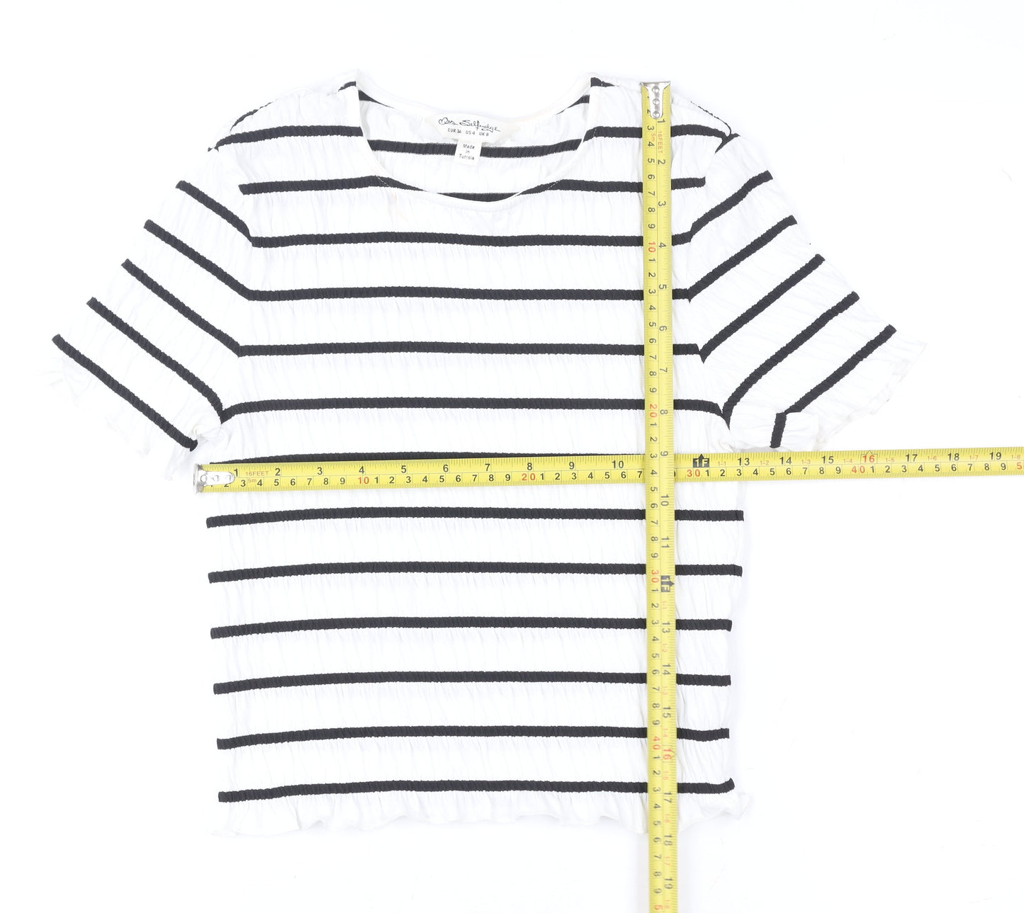 Miss Selfridge Women White Black Striped Short Sleeve T-Shirt UK 8
