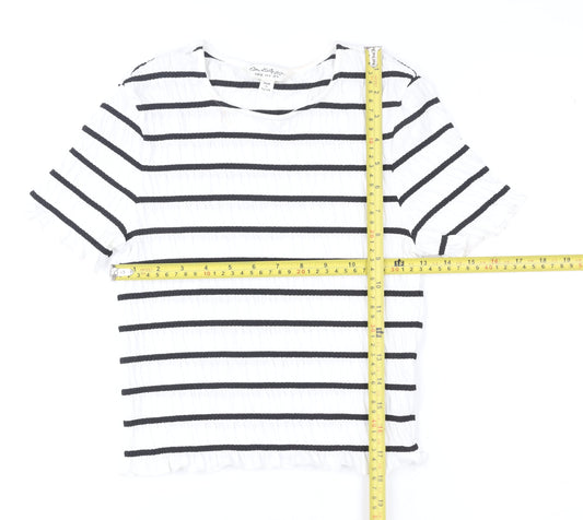 Miss Selfridge Women White Black Striped Short Sleeve T-Shirt UK 8