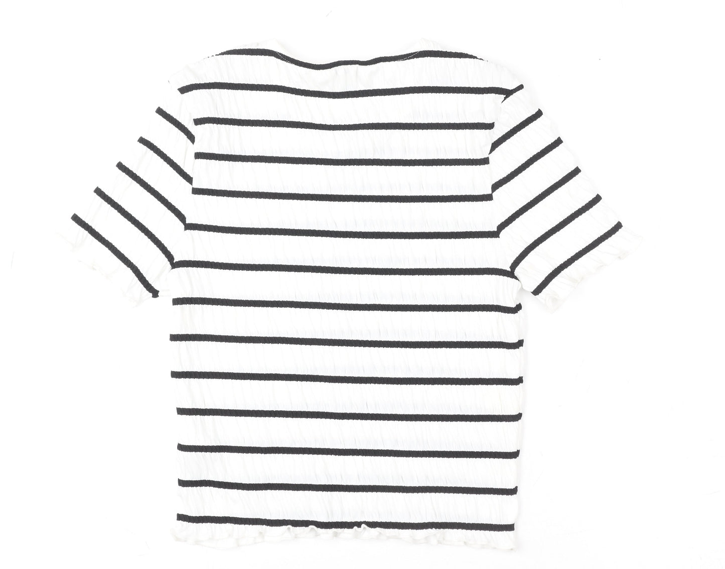 Miss Selfridge Women White Black Striped Short Sleeve T-Shirt UK 8