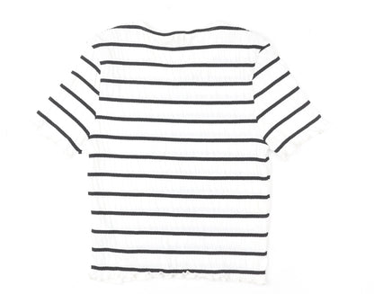 Miss Selfridge Women White Black Striped Short Sleeve T-Shirt UK 8
