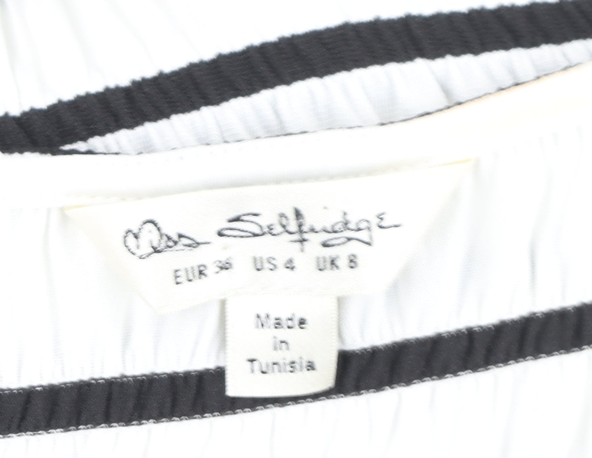 Miss Selfridge Women White Black Striped Short Sleeve T-Shirt UK 8