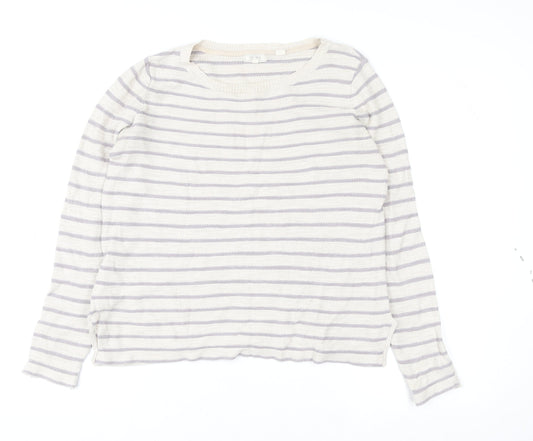 Fat Face Women’s Beige Striped Crew Neck Knit Jumper Size 12