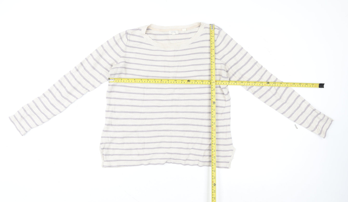 Fat Face Women’s Beige Striped Crew Neck Knit Jumper Size 12