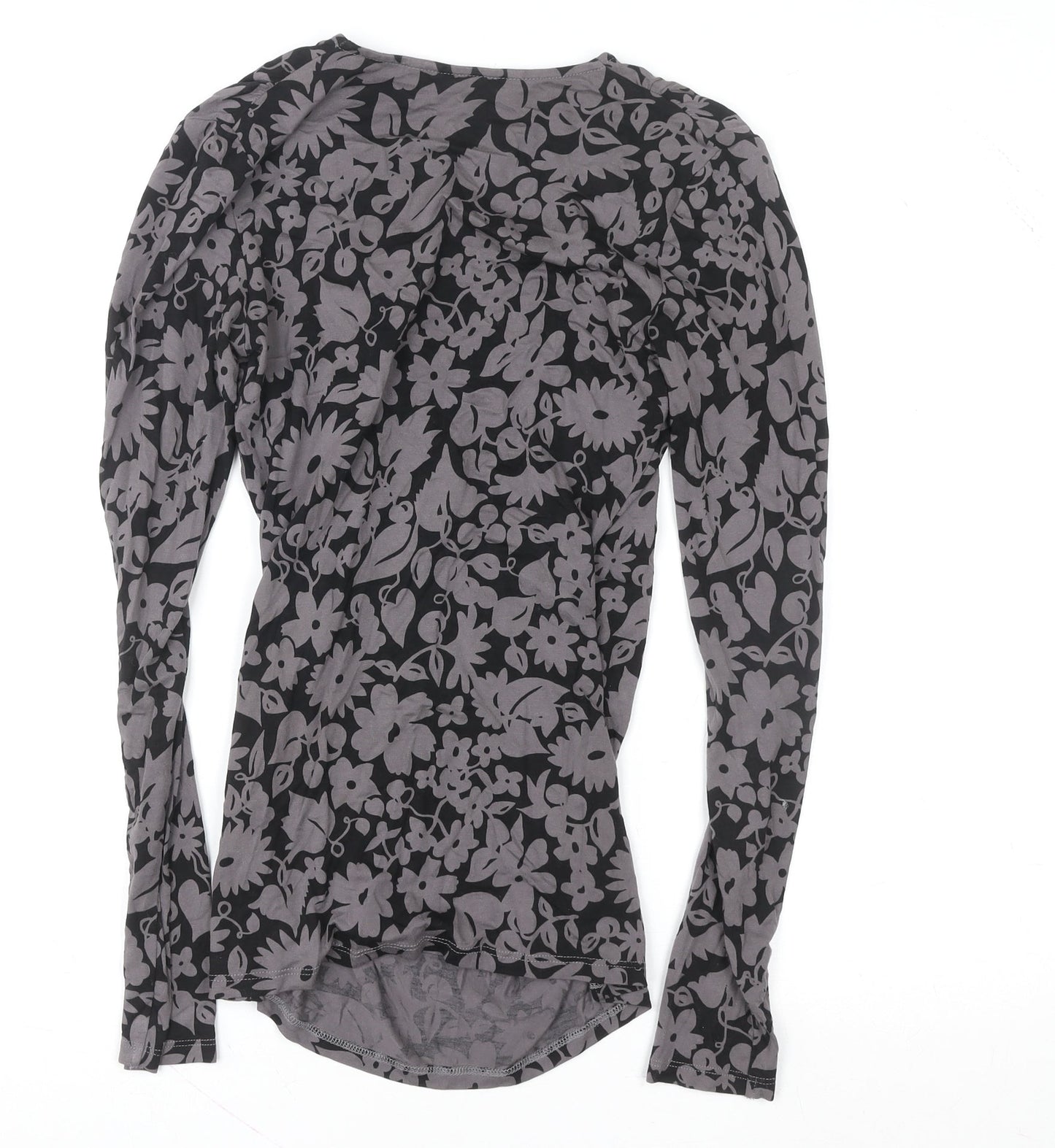 Boden Women’s Grey Floral Wrap Blouse UK 6 V-Neck Long Sleeve Top