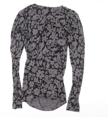 Boden Women’s Grey Floral Wrap Blouse UK 6 V-Neck Long Sleeve Top