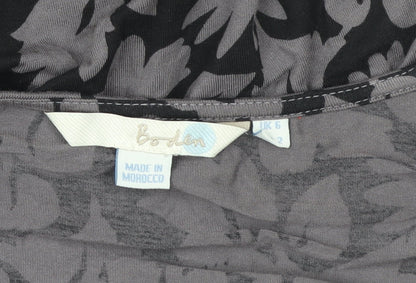 Boden Women’s Grey Floral Wrap Blouse UK 6 V-Neck Long Sleeve Top