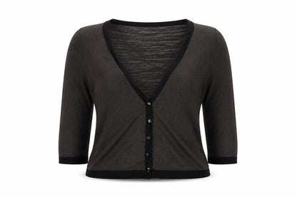 Front view of Alex & Co. Women Brown 3/4 Sleeve Knit V-Neck Cardigan, size 10
