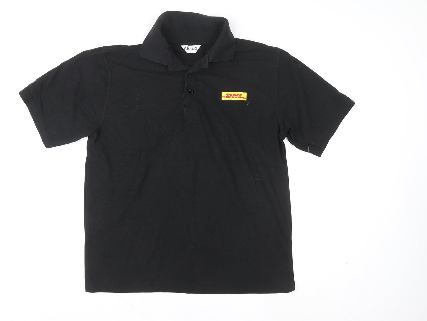 Alsico Men's Black Short Sleeve Work Polo Shirt L With DHL Logo
