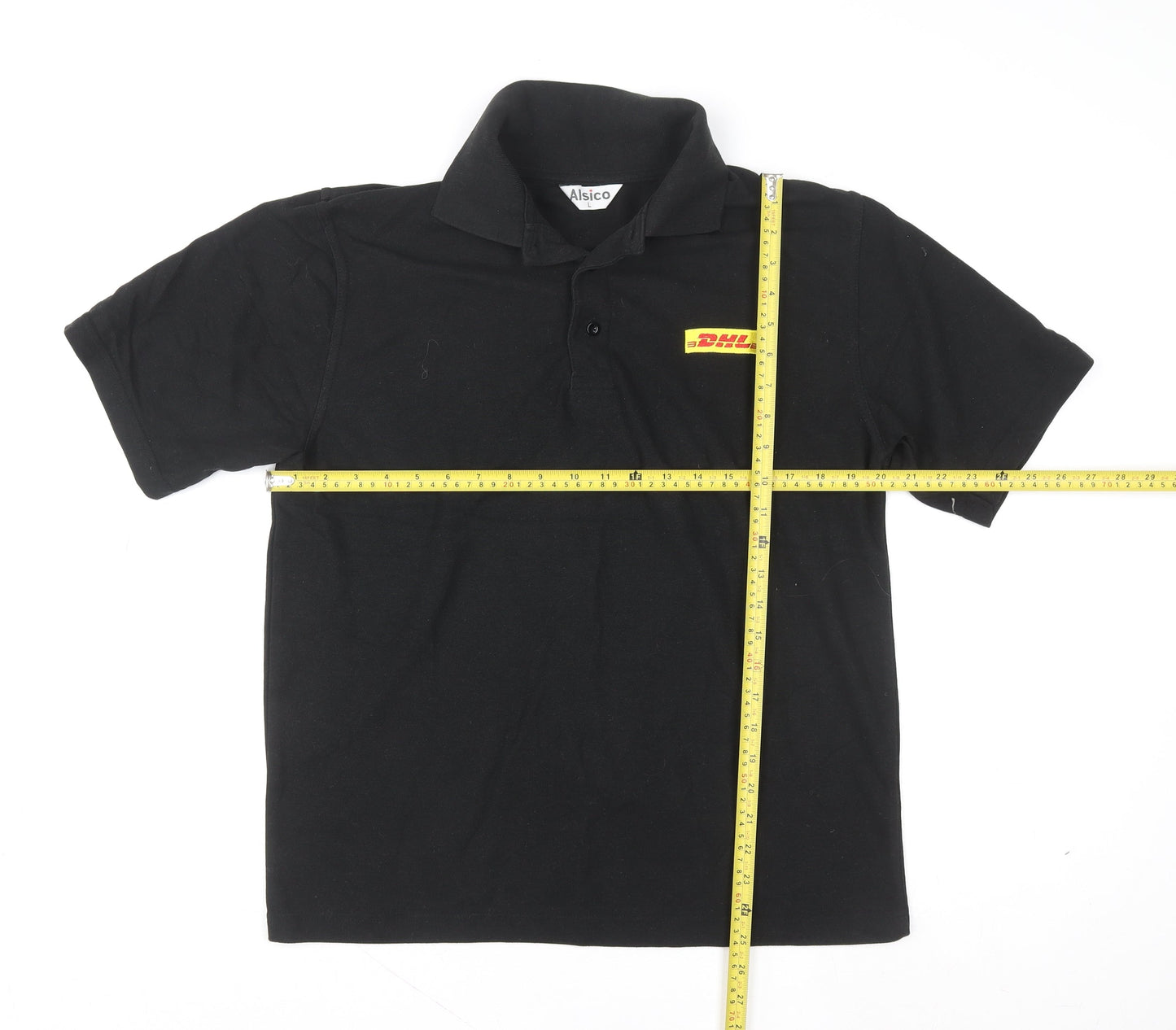 Alsico Men's Black Short Sleeve Work Polo Shirt L With DHL Logo