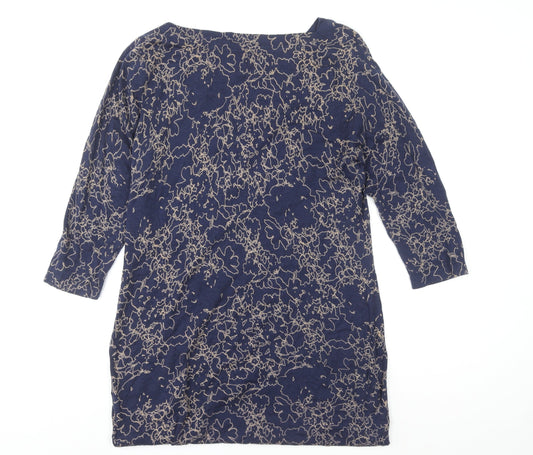 Next Women’s Blue Floral Shift Dress Size 14 Knit 3/4 Sleeve