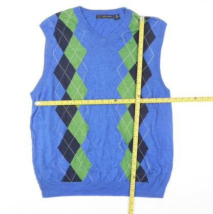 Greg Norman Men's Blue Argyle V-Neck Golf Sleeveless Vest L