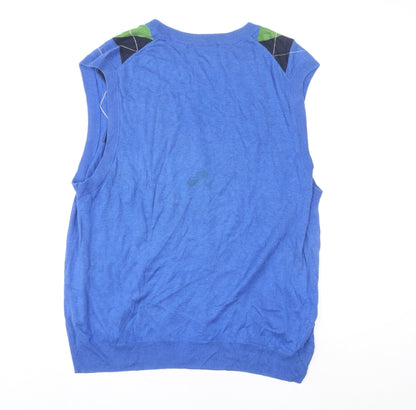 Greg Norman Men's Blue Argyle V-Neck Golf Sleeveless Vest L