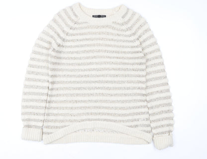 Heart & Soul Women’s Beige Striped Knit Jumper Size 12 Crew Neck