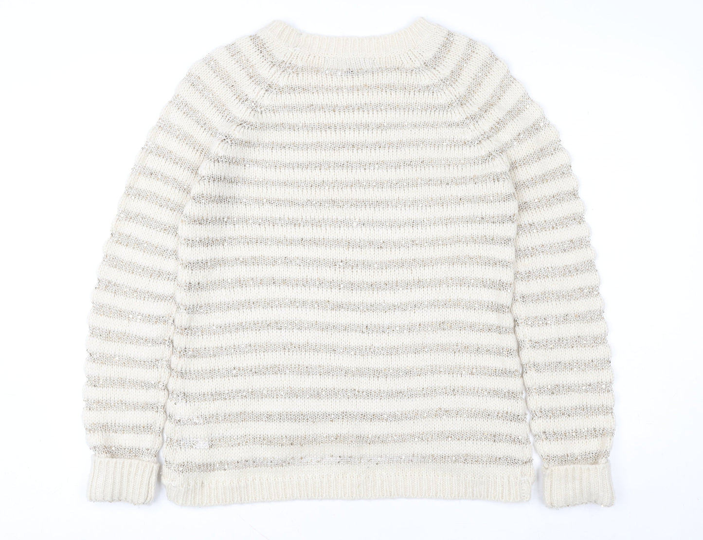 Heart & Soul Women’s Beige Striped Knit Jumper Size 12 Crew Neck