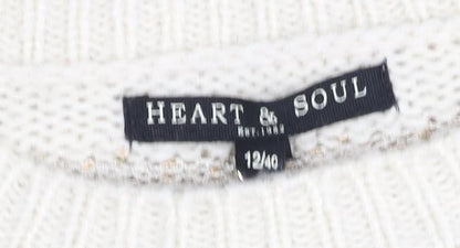 Heart & Soul Women’s Beige Striped Knit Jumper Size 12 Crew Neck