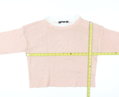 Brave Soul Women's Pink Lace Trim Crew Neck Knit Jumper Size S