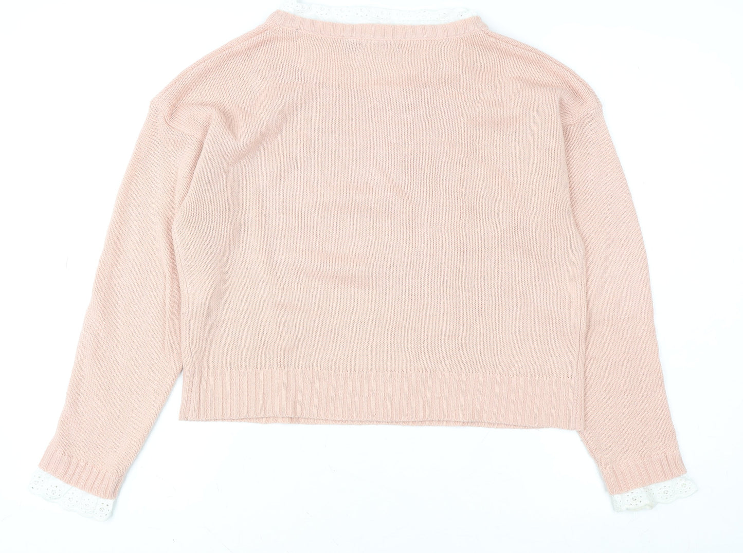 Brave Soul Women's Pink Lace Trim Crew Neck Knit Jumper Size S