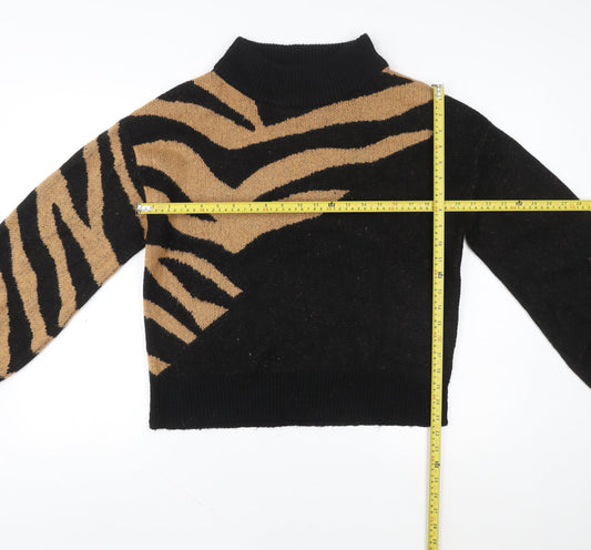 Brave Soul Women Black Beige Animal Print Mock Neck Jumper Size 18