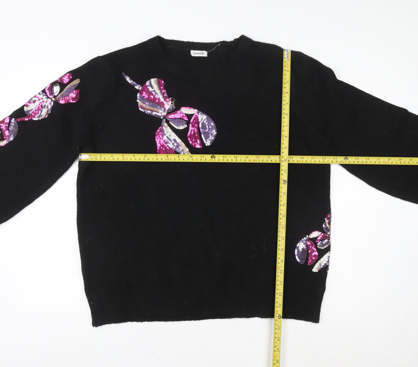 Damart Women's Black Sequin Pullover Jumper Size 18/20 Wool Blend