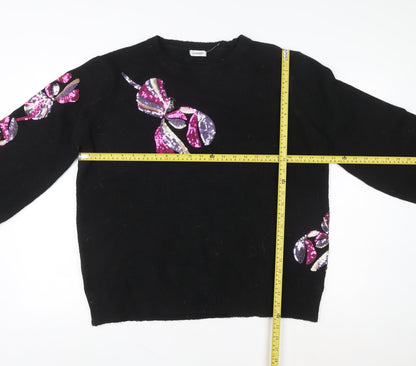 Damart Women's Black Sequin Pullover Jumper Size 18/20 Wool Blend