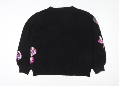 Damart Women's Black Sequin Pullover Jumper Size 18/20 Wool Blend