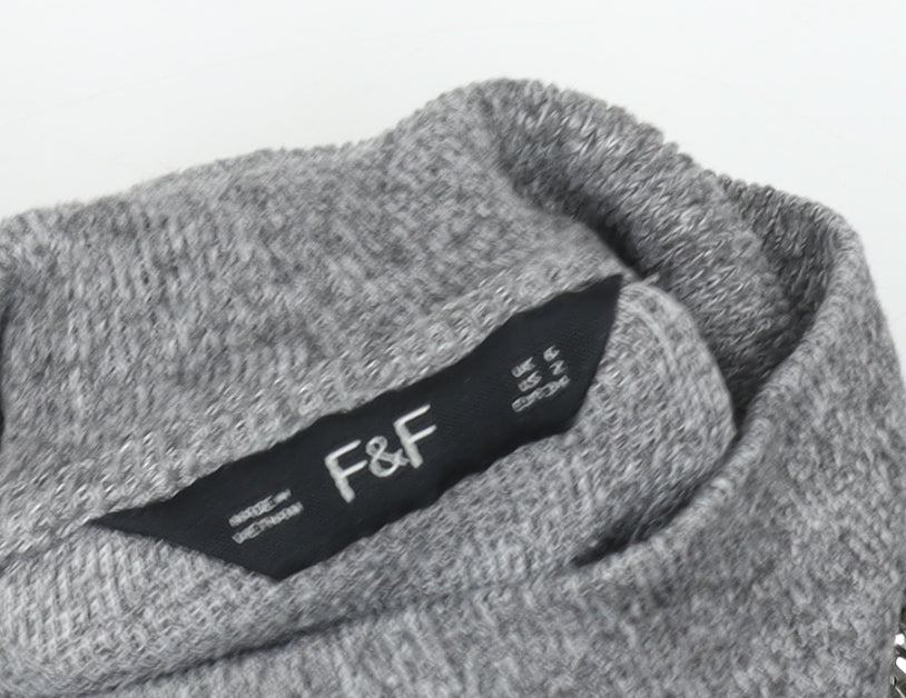 F&F Women's Grey Sequin High Neck Pullover Sweatshirt Size 12