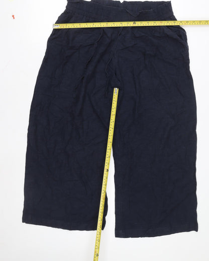 Capsule Women Blue Linen Cropped Wide-Leg Trousers Size 12