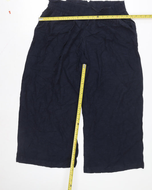 Capsule Women Blue Linen Cropped Wide-Leg Trousers Size 12