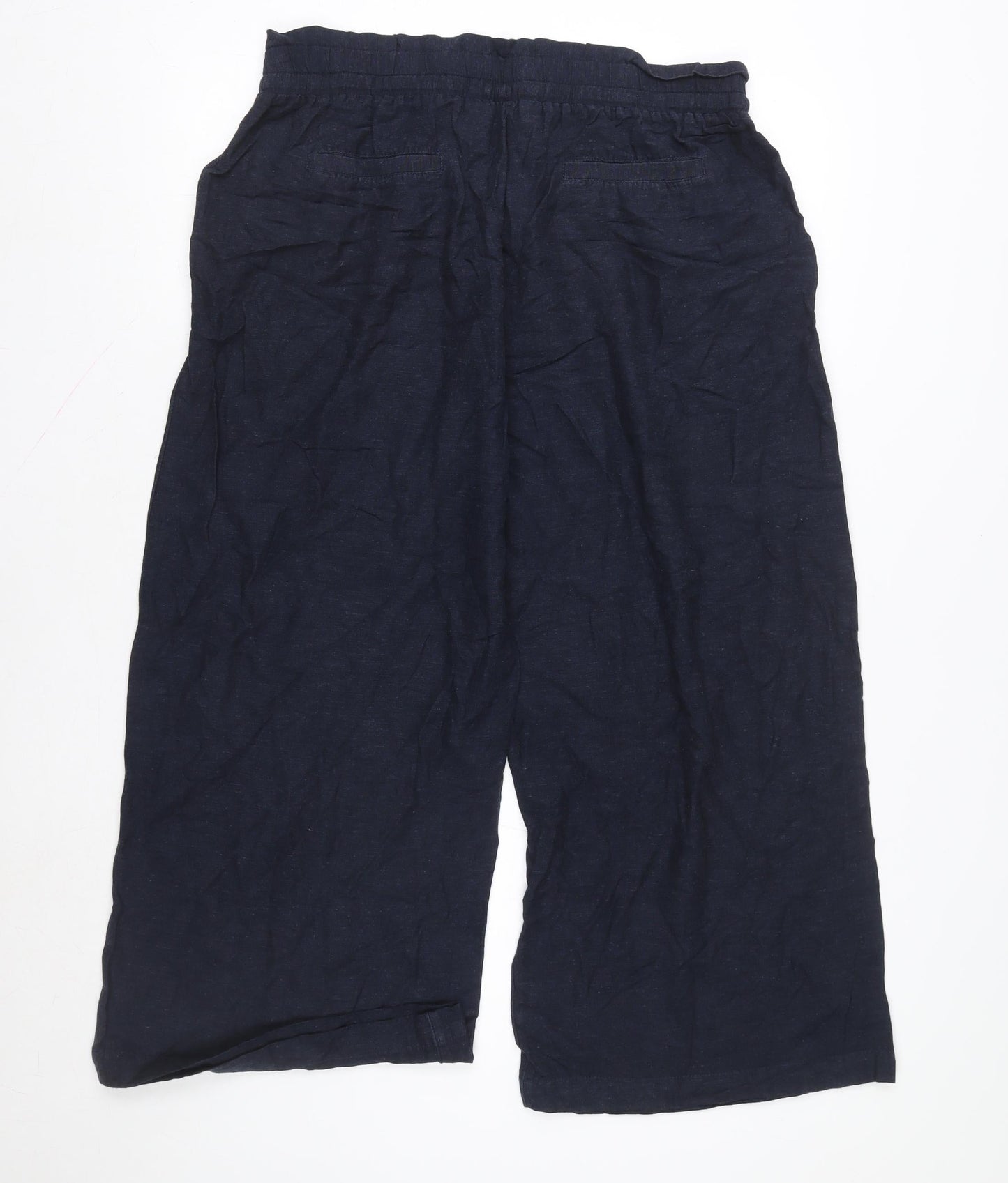 Capsule Women Blue Linen Cropped Wide-Leg Trousers Size 12