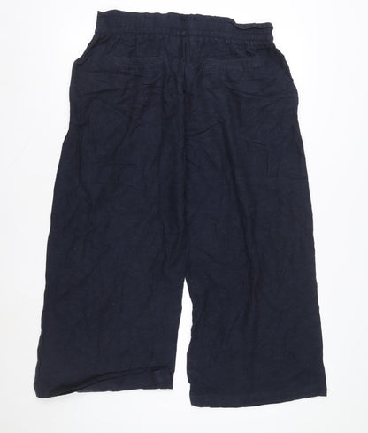 Capsule Women Blue Linen Cropped Wide-Leg Trousers Size 12