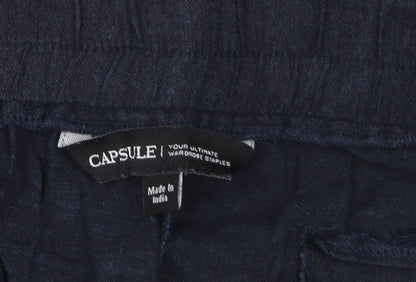 Capsule Women Blue Linen Cropped Wide-Leg Trousers Size 12