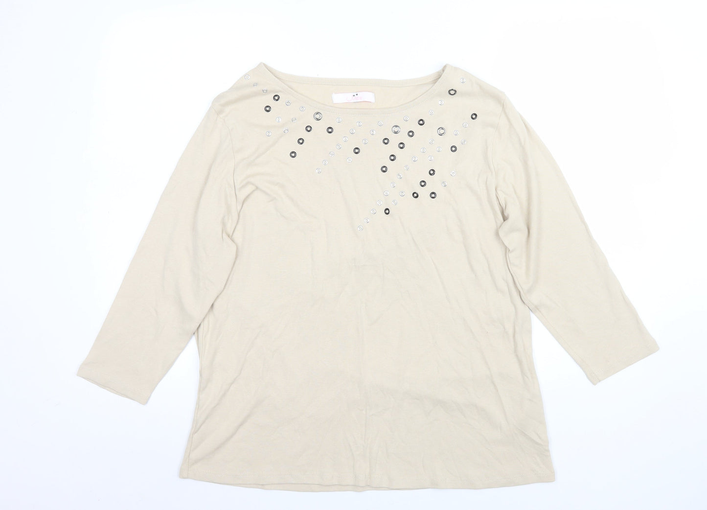Julipa Women’s Beige Embellished 3/4 Sleeve Cotton T-Shirt Size 18
