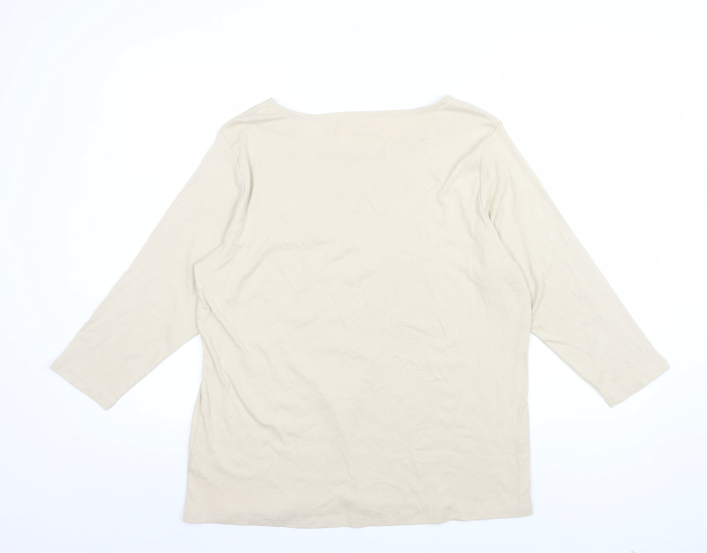 Julipa Women’s Beige Embellished 3/4 Sleeve Cotton T-Shirt Size 18