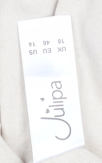 Julipa Women’s Beige Embellished 3/4 Sleeve Cotton T-Shirt Size 18