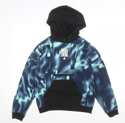 adidas Boys Blue Graphic Pullover Hoodie 11-12 Years Cotton Blend