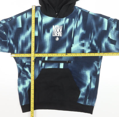 adidas Boys Blue Graphic Pullover Hoodie 11-12 Years Cotton Blend