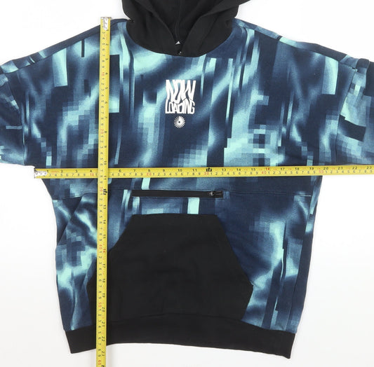 adidas Boys Blue Graphic Pullover Hoodie 11-12 Years Cotton Blend