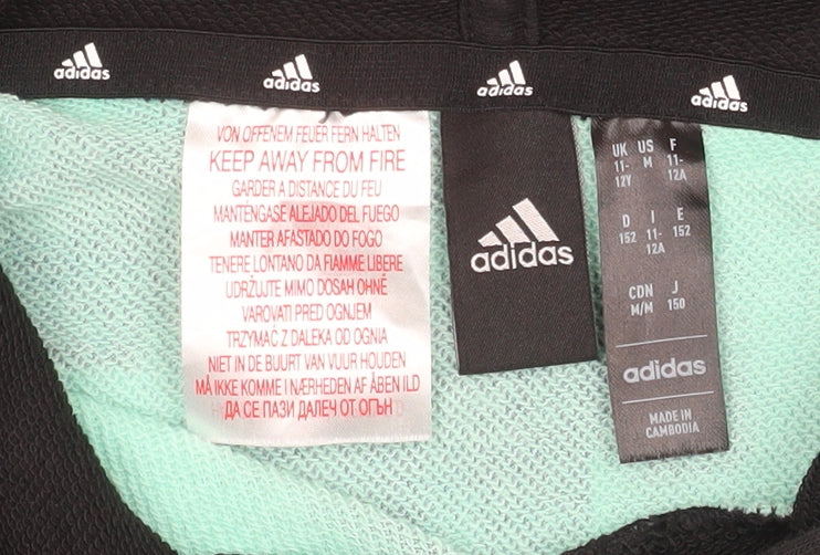 adidas Boys Blue Graphic Pullover Hoodie 11-12 Years Cotton Blend