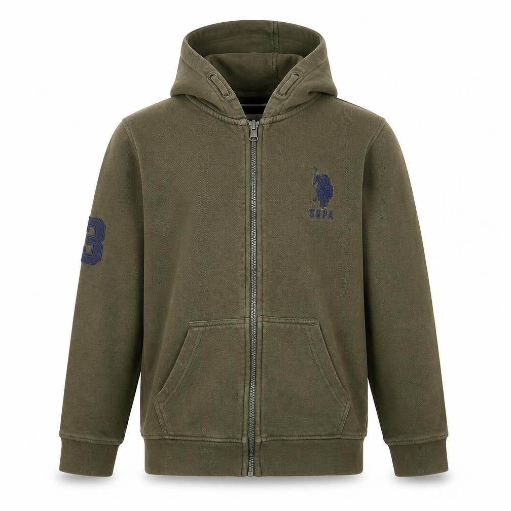 Front view of U.S. Polo Assn. boys’ green full zip fleece hoodie 9-10 years