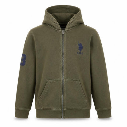 Front view of U.S. Polo Assn. boys’ green full zip fleece hoodie 9-10 years