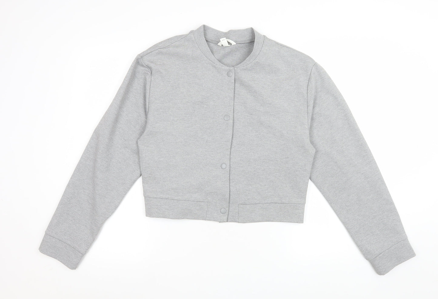H&M Women Grey Cropped Slim Fit Bomber Jacket Size 12